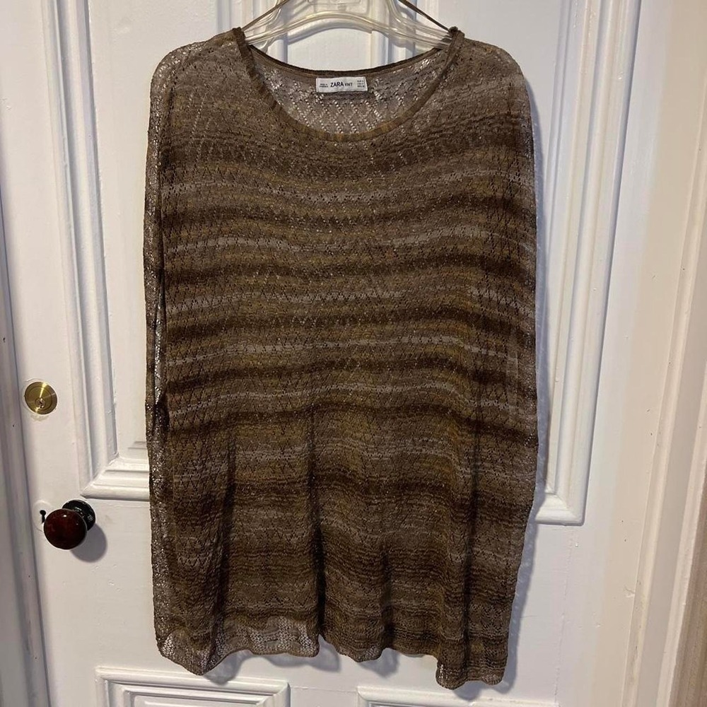 Zara Knit Caver Up Shirt Brown Women's